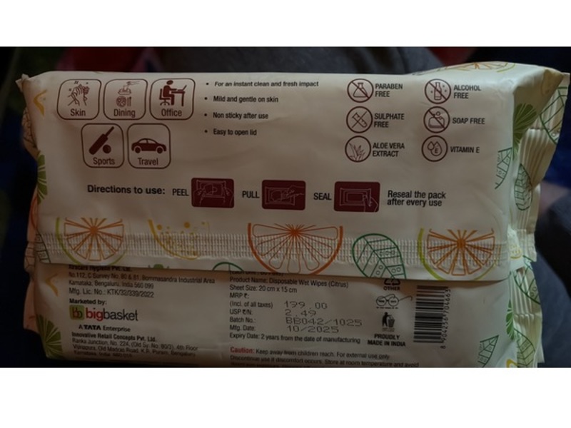 Bigbasket Wet Wipes, Citrus, 80 Count