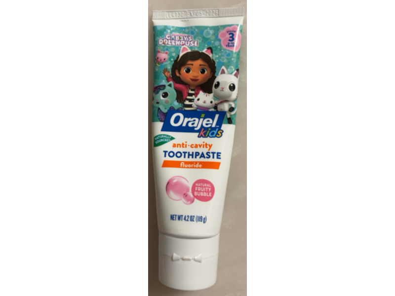 Orajel Kids Anti Cavity Fluoride Toothpaste, Natural Fruity Bubble, 4.2 oz/119 g