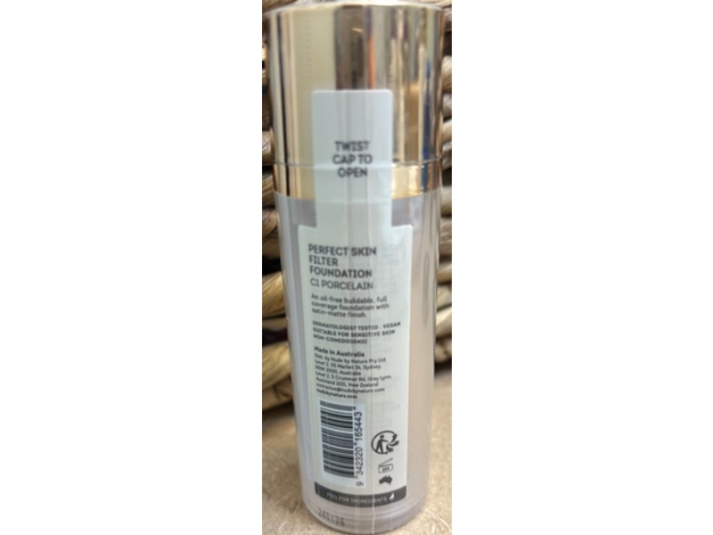 Nude By Nature Perfect Skin Filter Foundation, C1 Porcelain, 1 fl oz/30 g