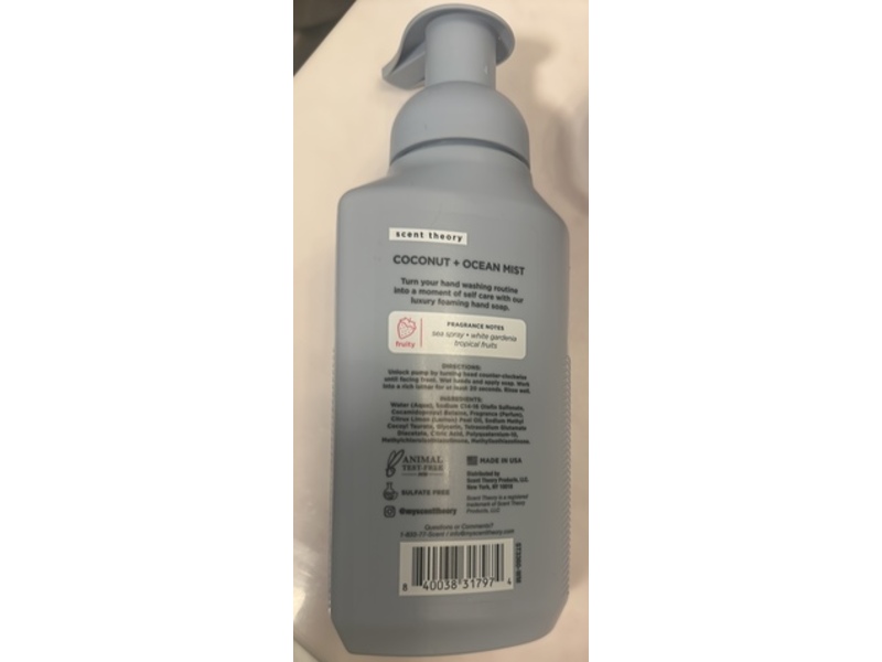 Scent Theory Foaming Hand Soap, Coconut + Ocean Mist, 11 fl oz/325 mL