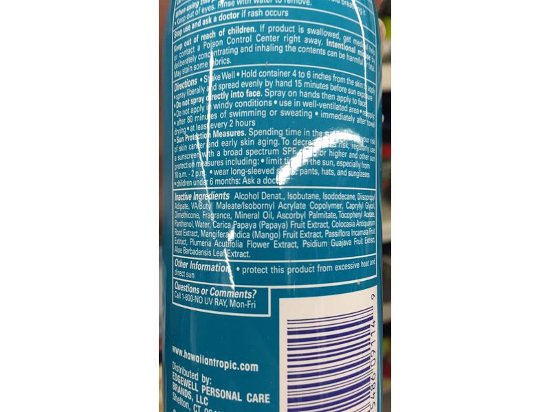 Hawaiian Tropic Island Sport Sunscreen Spray, Ultra Light, Light Tropical Scent, SPF 50, 6 oz/170 g