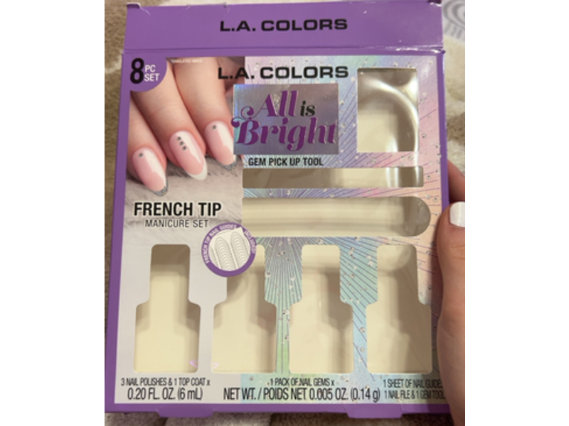 L.A Colors All Is Bright French Tip Manicure Set, 8 Count