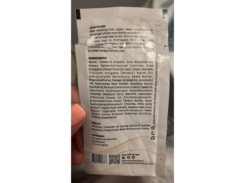 Bask & Lather Anti-Breakage Deep Conditioner, Aloe & Honey, 0.7 fl oz/20 mL