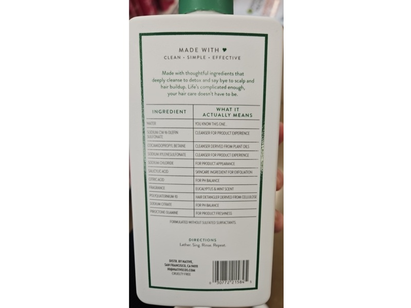 Native Scalp Detox 2-In-1 Shampoo & Conditioner, Eucalyptus & Mint, 16.5 fl oz/487 mL