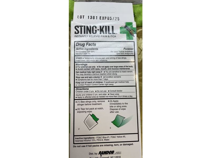 Sting-Kill Disposable Saturated Wipes, Maximum Strength, 8 Count