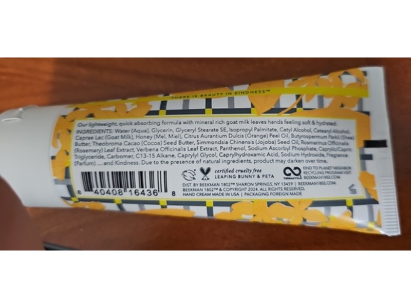 Beekman 1802 Goat Milk Hand Cream, Honey & Orange Blossom, 2 fl oz/59 mL