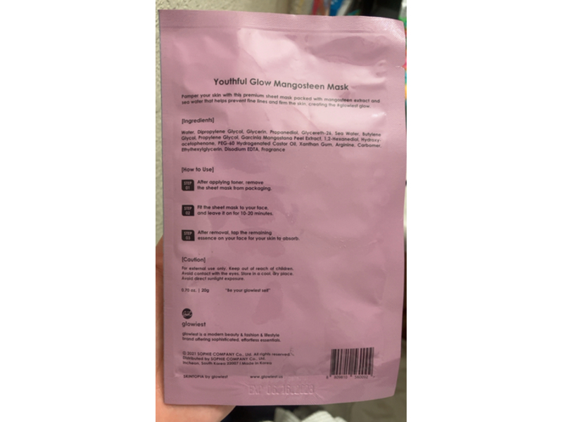 Glowiest Youthful Glow Mangosteen Mask, 0.70 oz/20 g