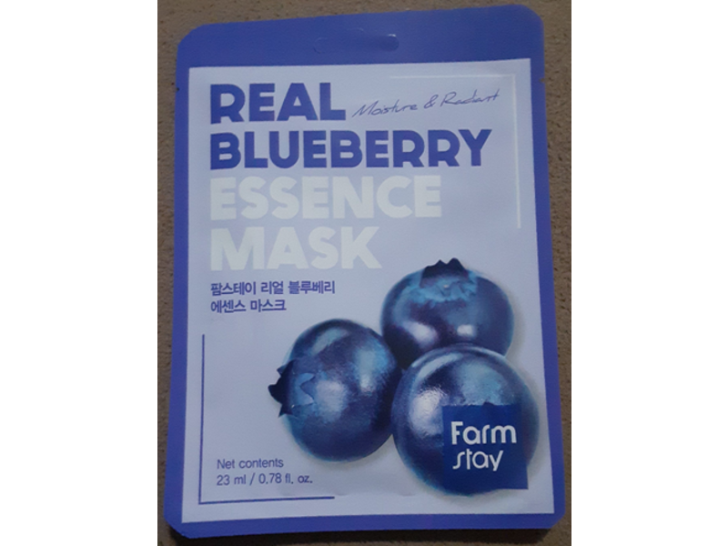 Farm Stay Essence Mask, Real Blueberry, Moisture & Radiant, 0.78 fl oz/23 mL