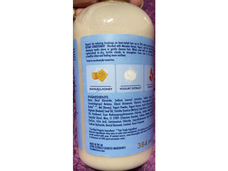 Shea Hydrate + Repair Shampoo, Manuka Honey & Yoghurt, 384 mL