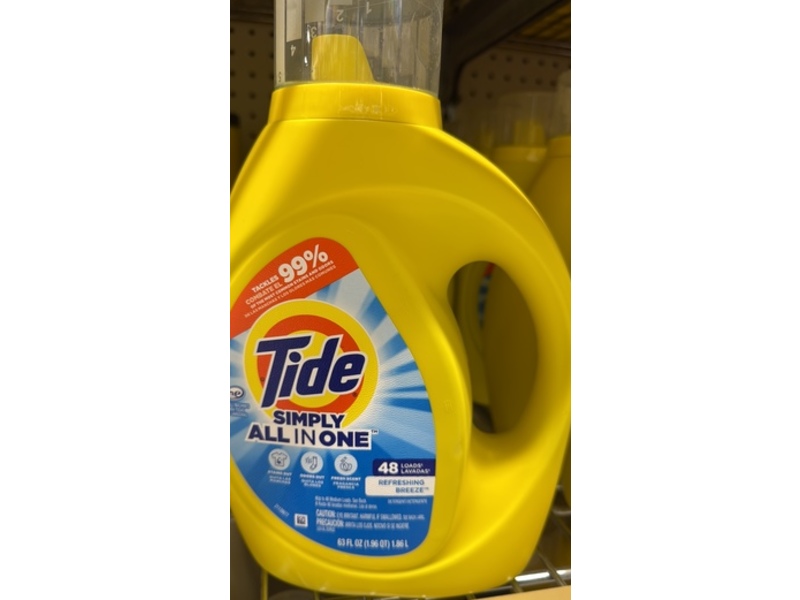 Tide Simply All In One Laundry Detergent, Refreshing Breeze, 48 Loads, 63 fl oz/1.86 L