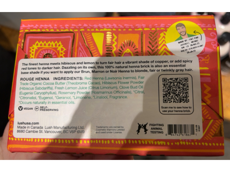 Lush Solid Natural Organic Rouge Henna, 11.4 oz/325 g