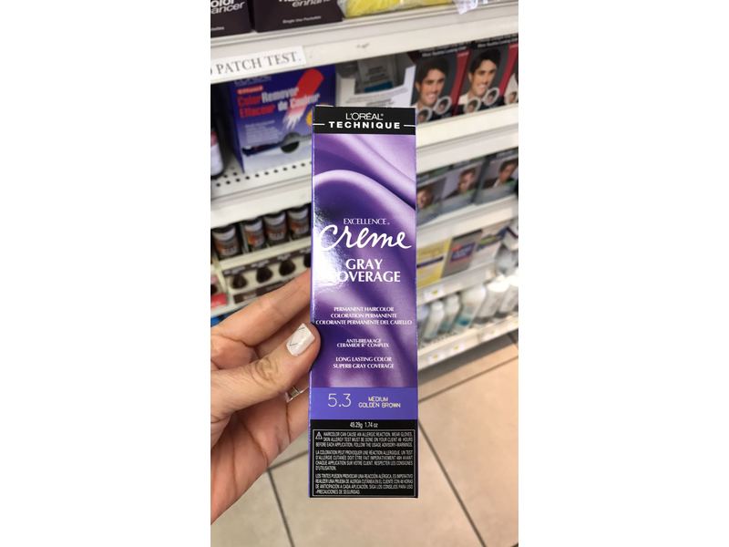 L'Oreal Technique Excellence Cream Gray Coverage Permanent Hair Color, 5.3 Medium Golden Brown, 1.74 oz/49.29 g