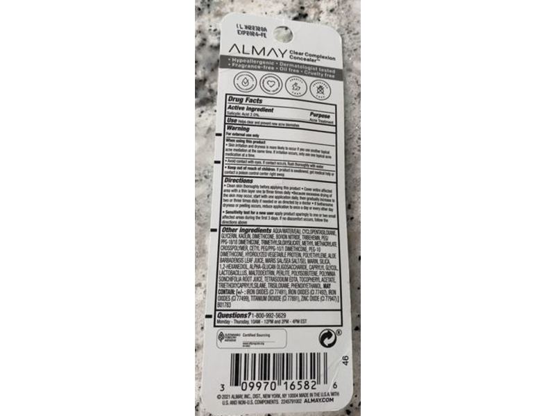 Almay Clear Complexion Concealer, 100 Light, 0.3 fl oz/9 mL