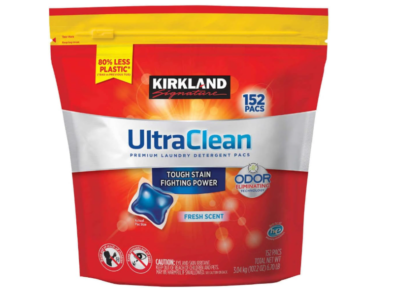 Kirkland Signature Ultra Clean Premium Laundry Detergent Pacs, Fresh Scent, 107.2 oz/3.04 kg, 152 Pacs