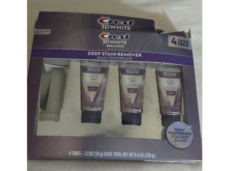 Crest 3D White Brilliance Daily Toothpaste, Deep Stain Remover, 2.1 oz/59 g, Pack Of 4
