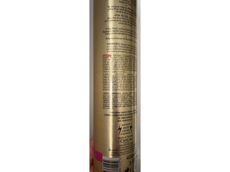 L'Oreal Paris Elnett Satin Hairspray, Pro - Keratin, 400 mL