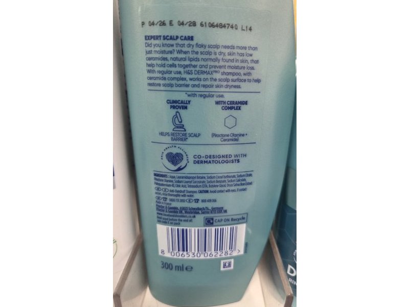 Head & Shoulders Derma X Pro Pure Hydration Anti-Dandruff Shampoo, Ceramide Complex, 300 mL