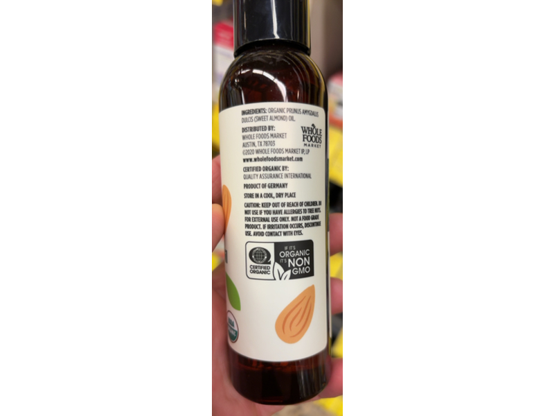 365 Whole Foods Market Organic Softening Sweet Almond Oil, 4 fl oz/118 mL