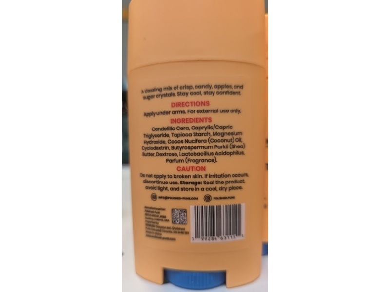 Polished Punk Natural Deodorant, Candy Apple, 2.65 oz/75 g