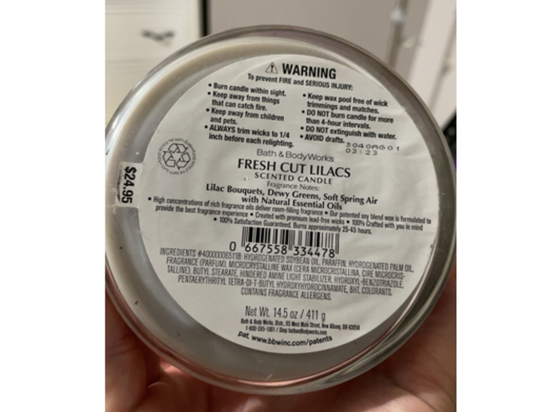 Bath & Body Works Scented Candle, Fresh Cut Lilacs, 14.5 oz/411 g