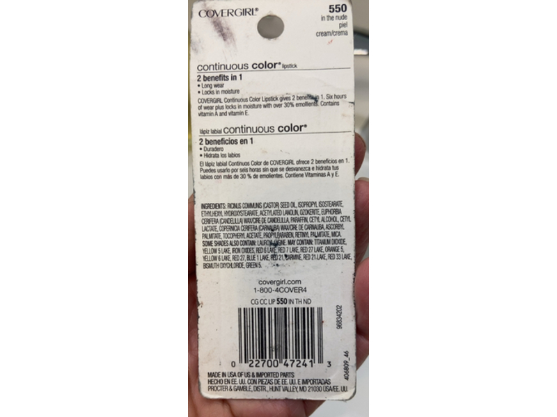 CoverGirl Continuous Color Lipstick, In The Nude, 0.13 oz/5 g