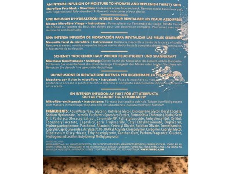 Foreo H2 Overdose Ultra Hydrating Mask, 0.21 oz/6 g
