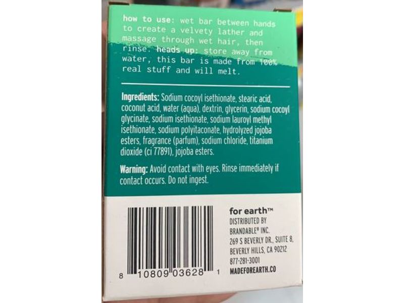 For Earth 2 in 1 Shampoo & Conditioner Bar, Eucalyptus, 3 oz/85.05 g