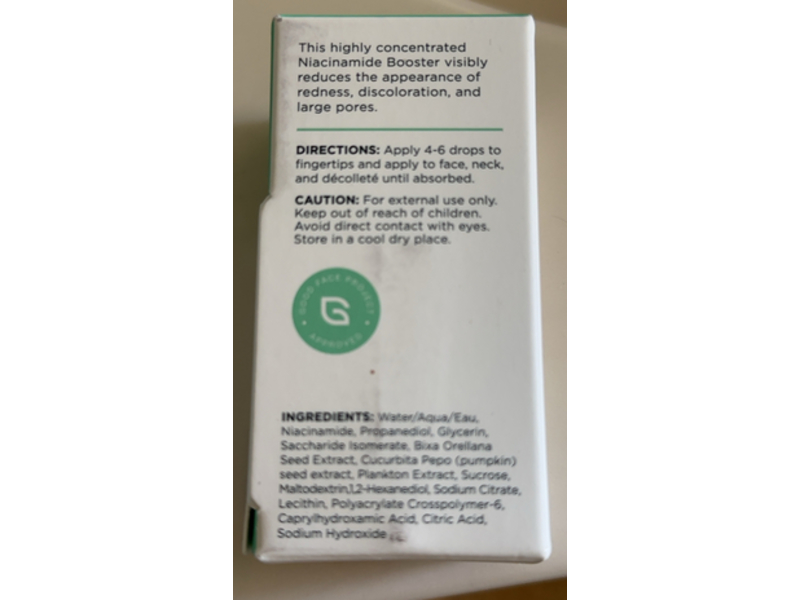 Gopure Niacinamide Serum Booster, 10% Niacinamide & Annatto Seed Extract, 1 fl oz/30 mL