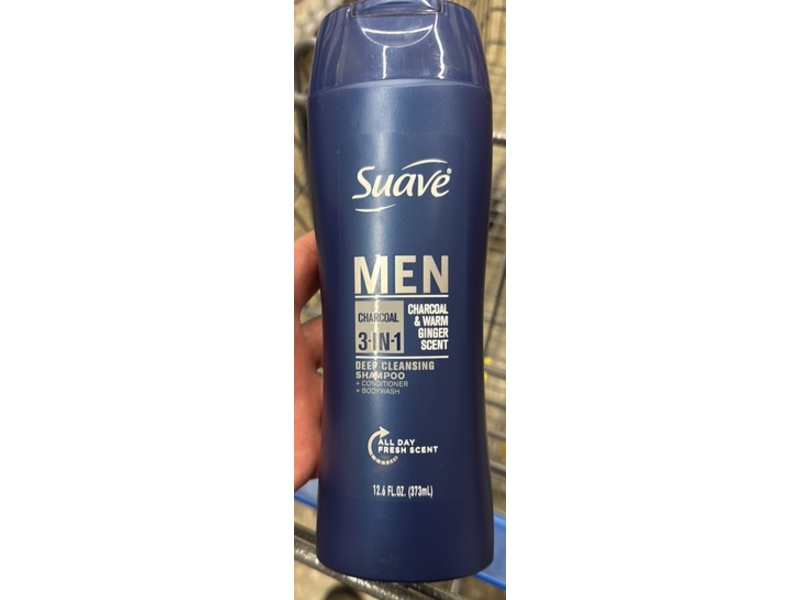Suave Men 3-In-1 Deep Cleansing Shampoo + Conditioner + Body Wash, Charcoal, 12.6 fl oz/373 mL