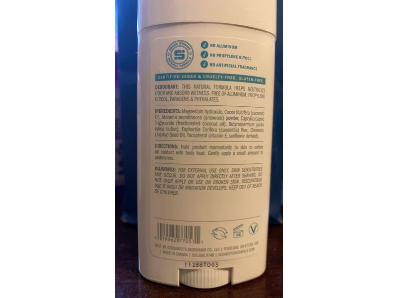 Schmidt's Natural Deodorant, Fragrance Free, Sensitive skin Formula, 3.25 oz/92 g, Pack Of 2