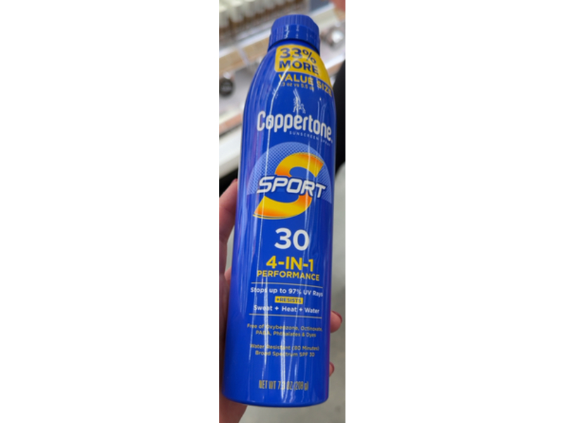 Coppertone Sport 4 In 1 Performance Sunscreen Spray, SPF 30, 7.3 oz/208 g