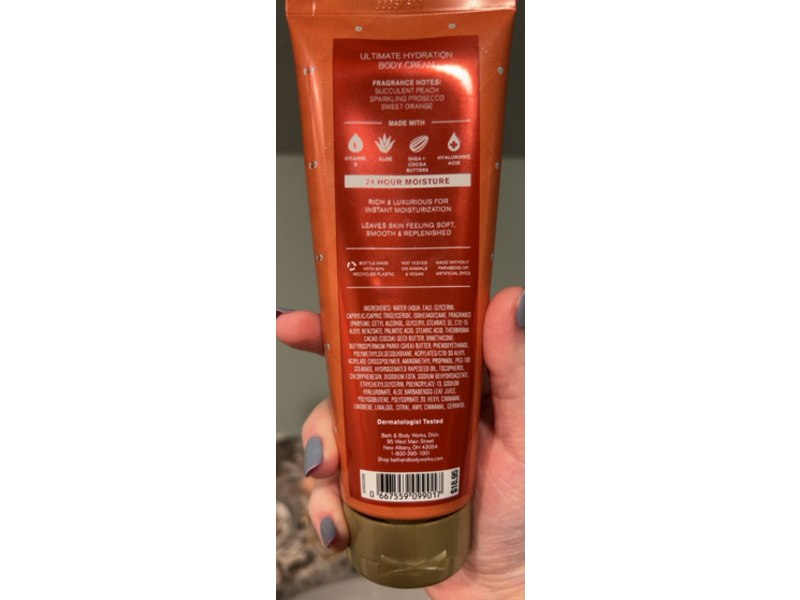 Bath & Body Works Peach Bellini Body Cream, Shea Butter & Hyaluronic Acid, 8 oz/226 g