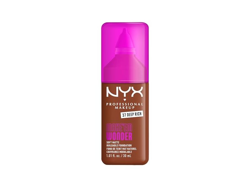 NYX Professional Makeup Make 'Em Wonder Soft Matte Buildable Foundation, 37 Deep Rich, 1.01 fl oz/30 mL