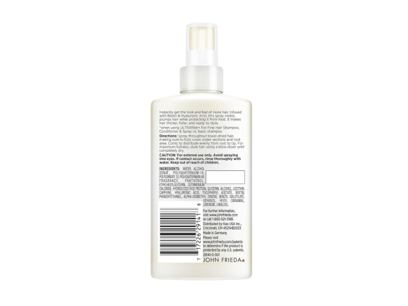 John Frieda Ultra filler + Thickening Spray, Biotin & Hyaluronic Acid, 5.0 fl oz/150 mL