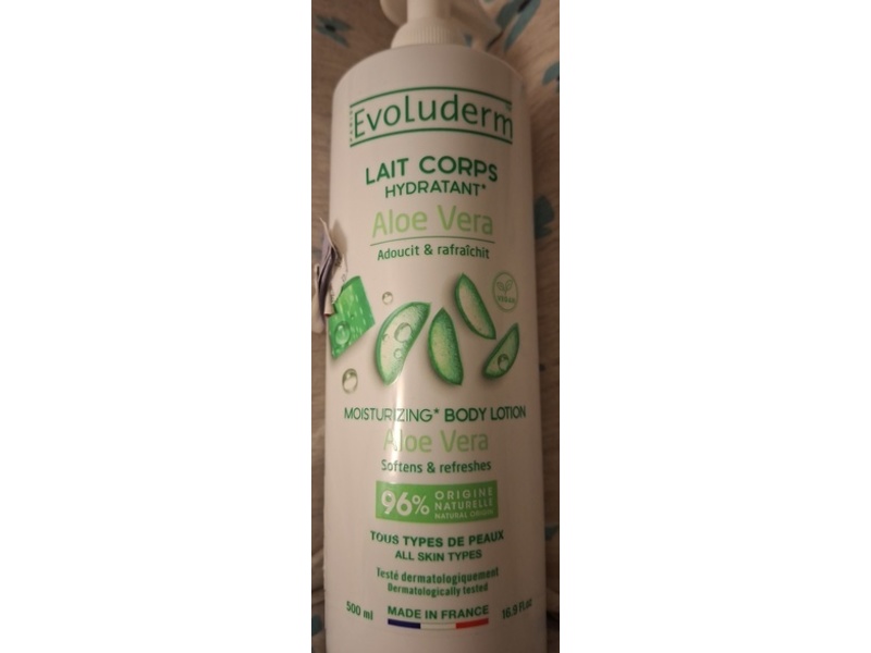 EvoLuderm Moisturizing Body Lotion, Aloe Vera, 16.9 fl oz/500 mL
