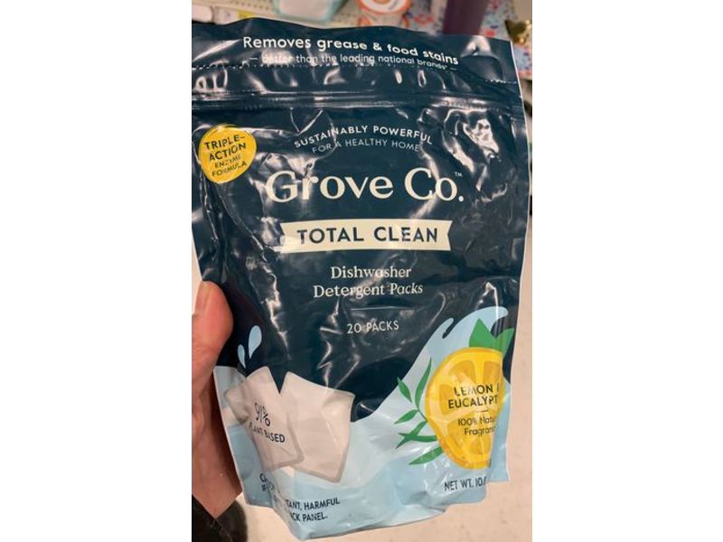 Grove Co. Total Clean Dishwasher Detergent Packs, Lemon & Eucalyptus, 20 Count