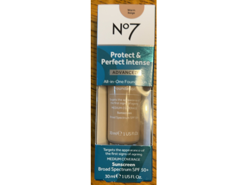 No7 Protect & Perfect Intense Advanced All In One Foundation, Warm Beige, SPF 50+, 1 fl oz/30 mL