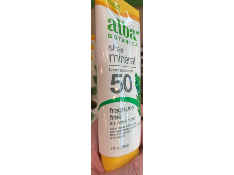 Alba Botanica Sheer Mineral Sunscreen, Fragrance-Free, SPF 50, 3 fl oz/89 mL