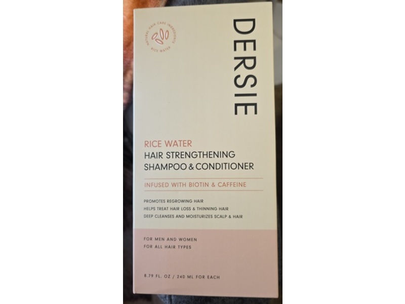 Dersie Hair Strenthening Shampoo & Conditioner, Rice Water, Biotin & Caffeine, 8.79 fl oz/240 mL