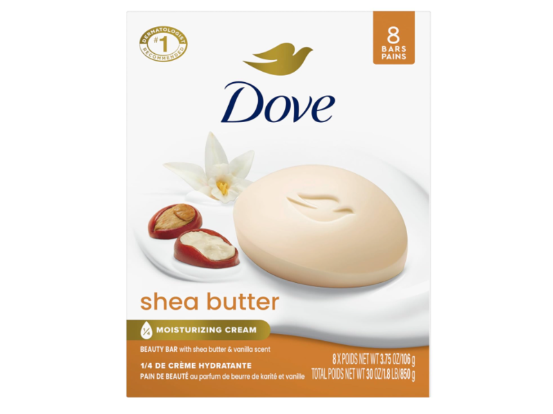 Dove Moisturizing Cream Beauty Bar, Shea Butter & Vanilla Scent, 3.75 oz/106 g, Pack of 8