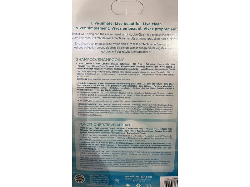 Live Clean Fresh Water Hydrating Shampoo & Conditioner Set, 33.8 fl oz/1 L