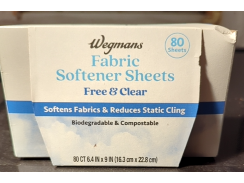 Wegmans Fabric Softener Sheets, Free & Clear,80 Count