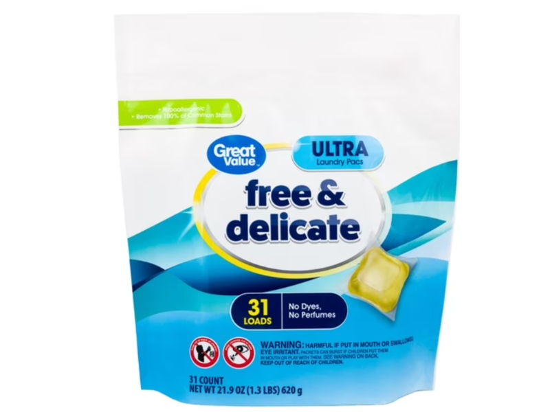 Great Value Free & Delicate Ultra Laundry Pods, 31 Loads, 21.9 oz/620 g