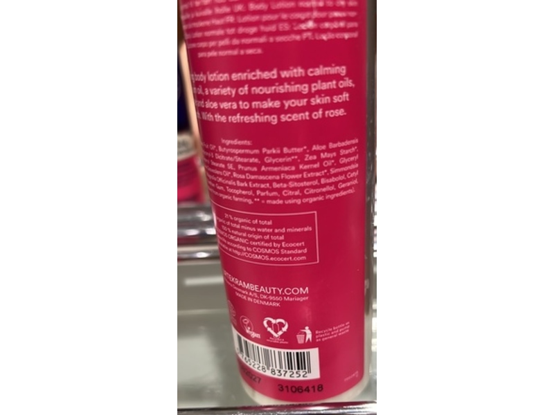 Urtekram Moisturizing Body Lotion, Rose, 8.2 fl oz/245 mL