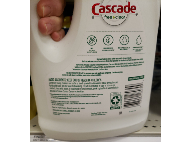 Cascade Dishwasher Detergent, Free & Clear, Lemon Essence, 75 oz/2.12 kg