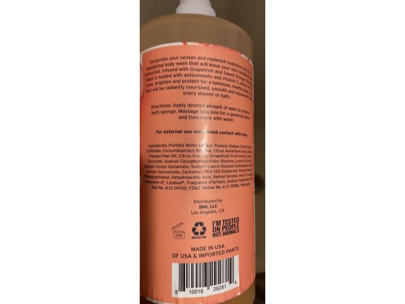 Clean Botanica Exfoliating Body Wash, Grapefruit Sweet Orange, 33.8 fl oz/1 L
