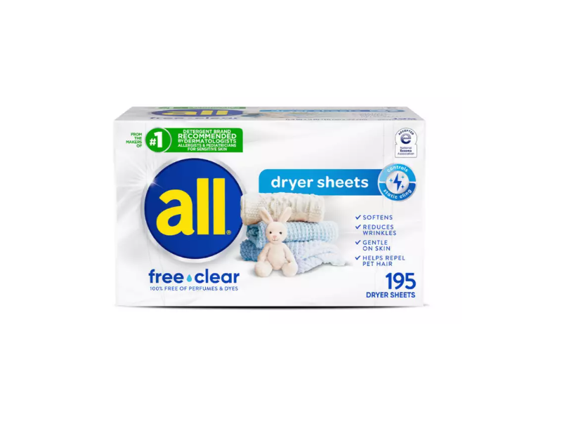 All Dryer Sheets, Free & Clear, 195 Count