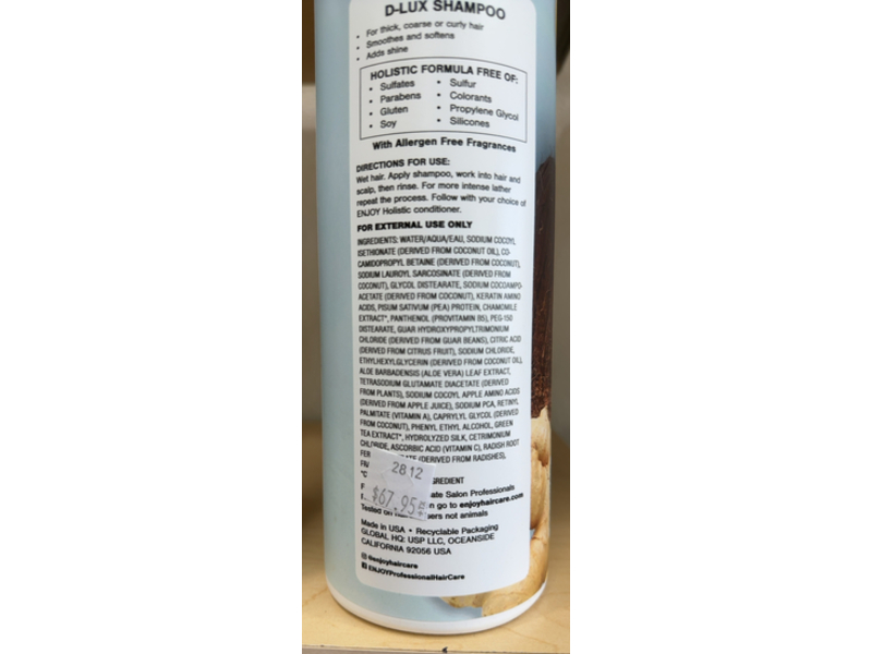 Enjoy Holistic D-Lux Shampoo, Coconut Ginger Fragrance, 33.8 fl oz/1 L