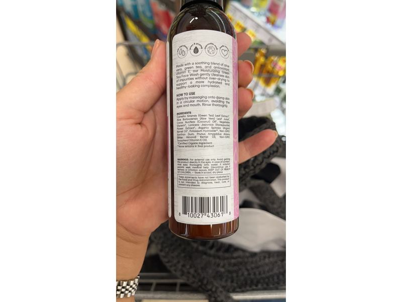 Sky Organics Youth Boost Moisturizing Green Tea Face Wash for Face USDA Certified Organic to Cleanse, Moisturize & Refresh, 6 fl. Oz