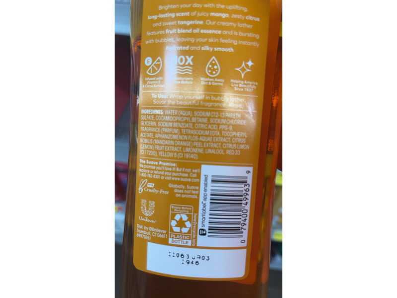 Suave Essentials Gentle Body Wash, Mango & Citrus, 18 fl oz/532 mL